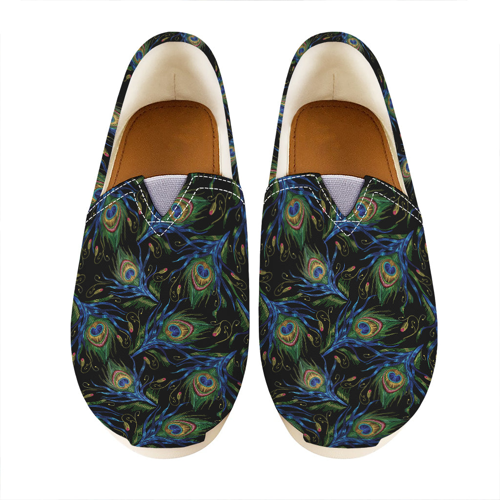 Embroidery Peacock Feather Print Casual Shoes