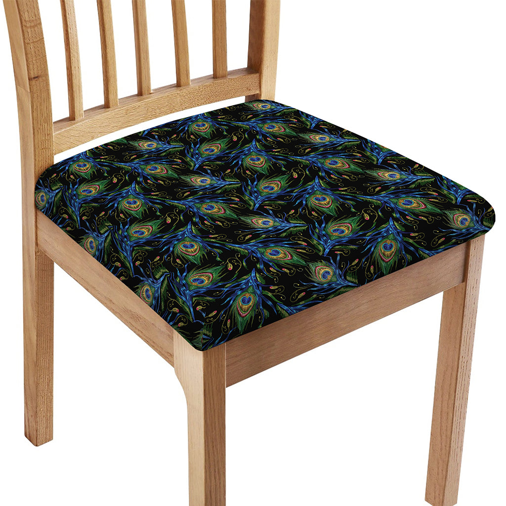 Embroidery Peacock Feather Print Chair Cushion Cover