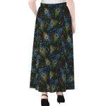 Embroidery Peacock Feather Print Chiffon Maxi Skirt