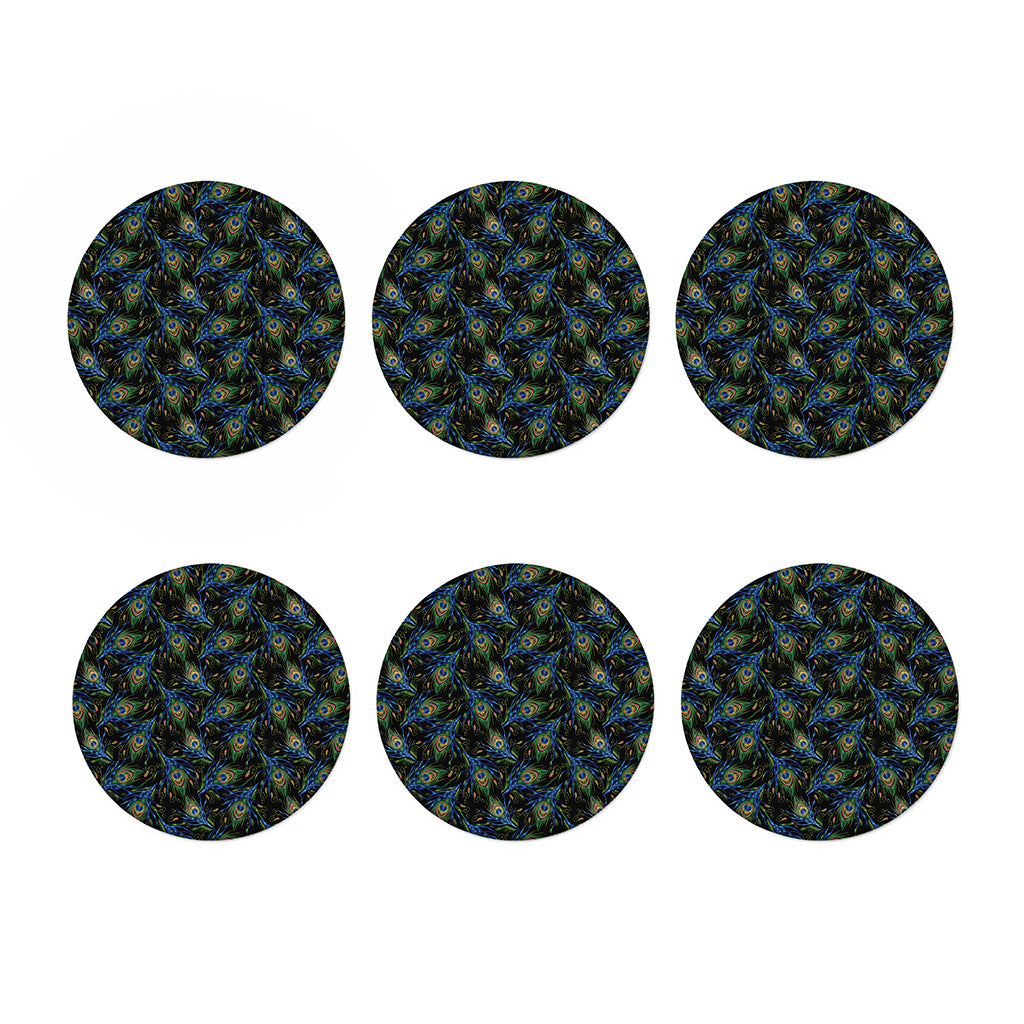 Embroidery Peacock Feather Print Coaster Set
