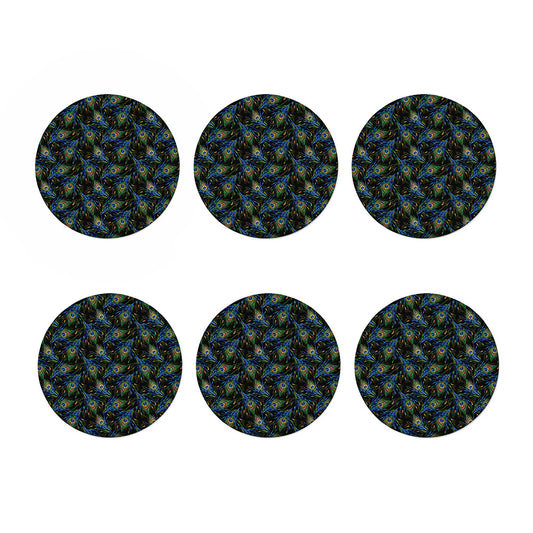 Embroidery Peacock Feather Print Coaster Set