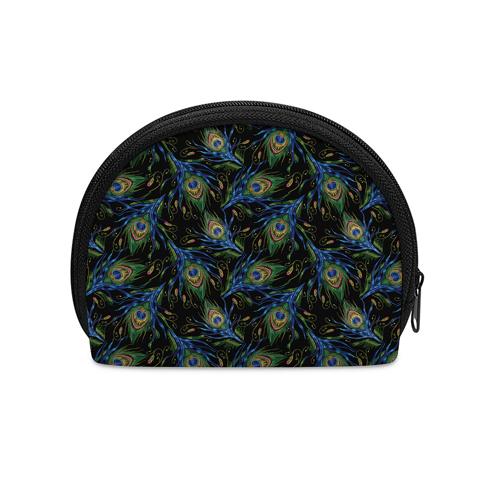 Embroidery Peacock Feather Print Coin Purse
