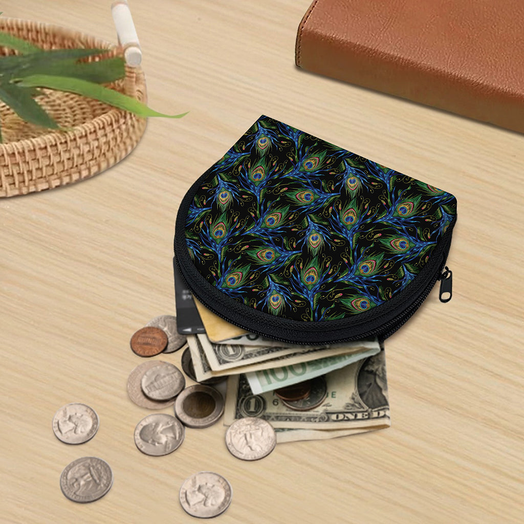 Embroidery Peacock Feather Print Coin Purse