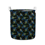 Embroidery Peacock Feather Print Collapsible Laundry Basket