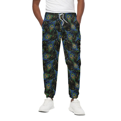 Embroidery Peacock Feather Print Cotton Pants