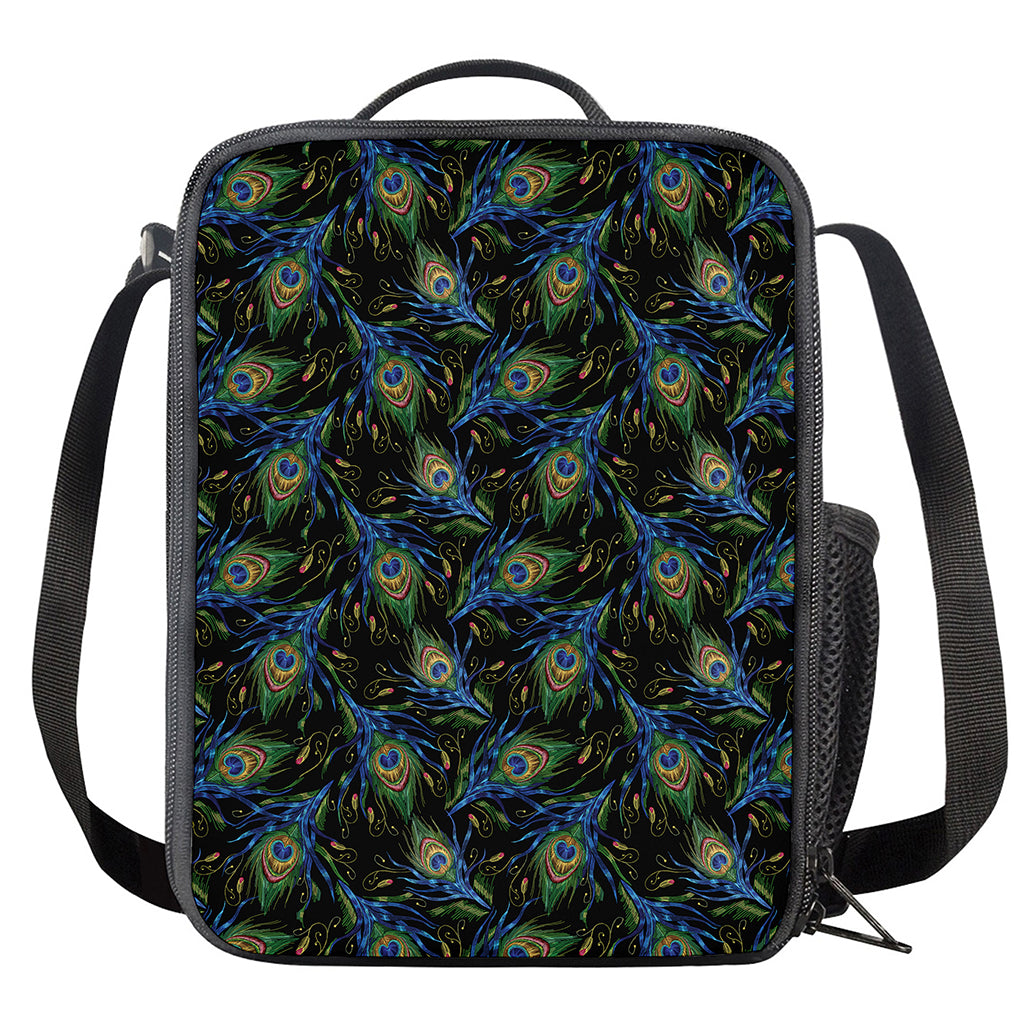 Embroidery Peacock Feather Print Crossbody Lunch Bag