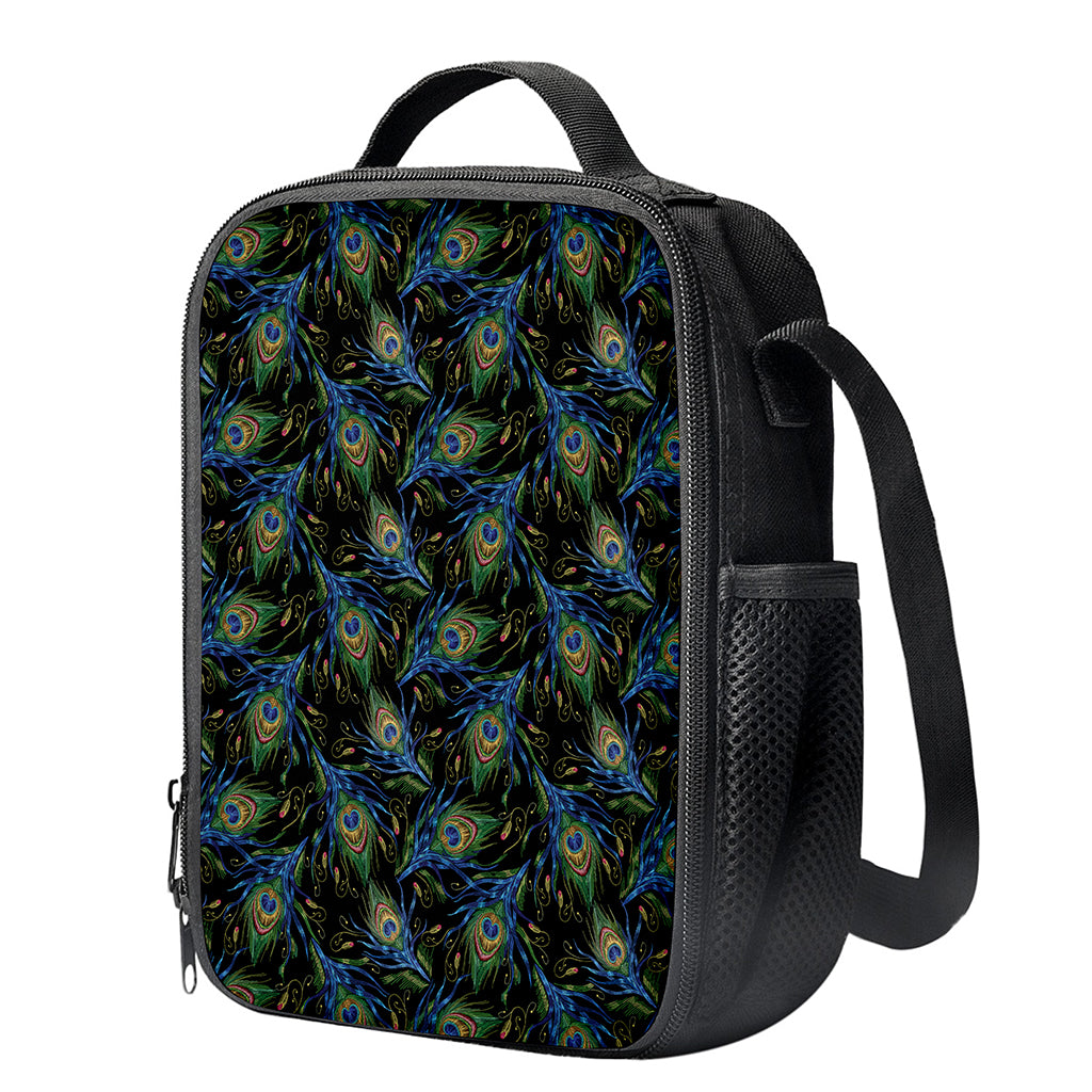 Embroidery Peacock Feather Print Crossbody Lunch Bag
