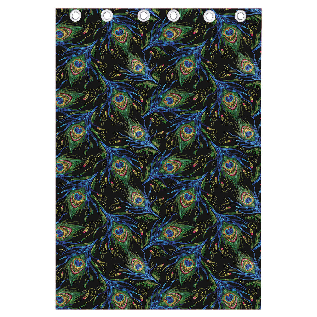 Embroidery Peacock Feather Print Curtain
