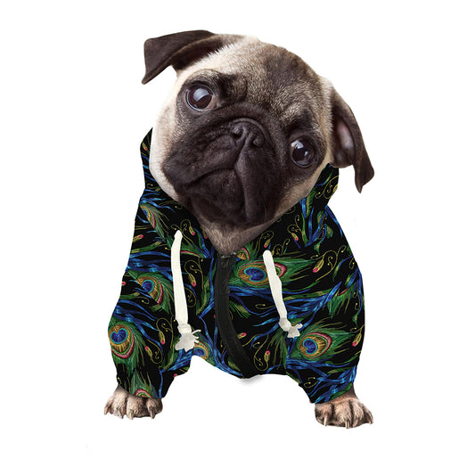 Embroidery Peacock Feather Print Dog Zip Up Hoodie