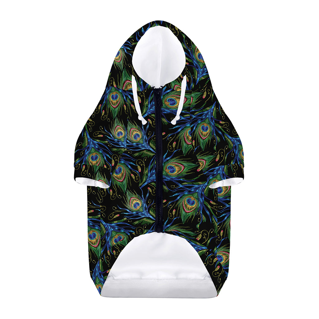 Embroidery Peacock Feather Print Dog Zip Up Hoodie