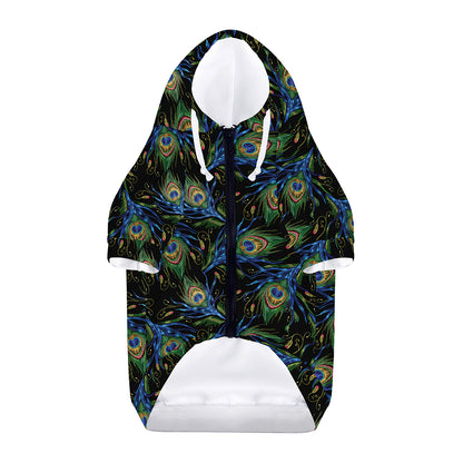 Embroidery Peacock Feather Print Dog Zip Up Hoodie