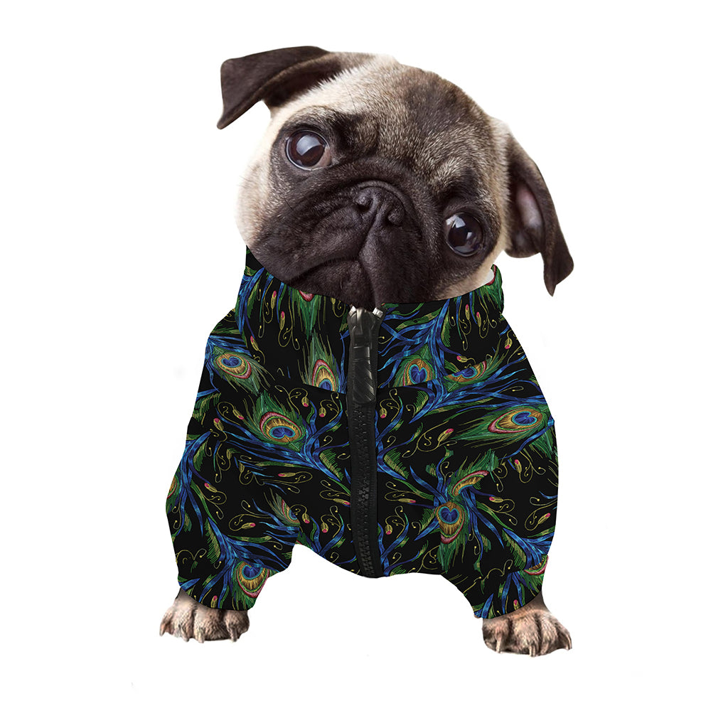 Embroidery Peacock Feather Print Dog Zip Up Jacket