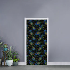 Embroidery Peacock Feather Print Door Sticker