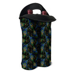 Embroidery Peacock Feather Print Double Neoprene Wine Tote