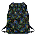 Embroidery Peacock Feather Print Drawstring Backpack