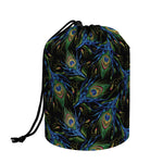 Embroidery Peacock Feather Print Drawstring Makeup Bag