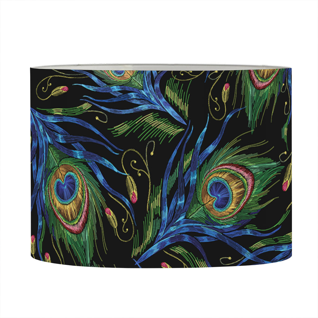 Embroidery Peacock Feather Print Drum Lamp Shade