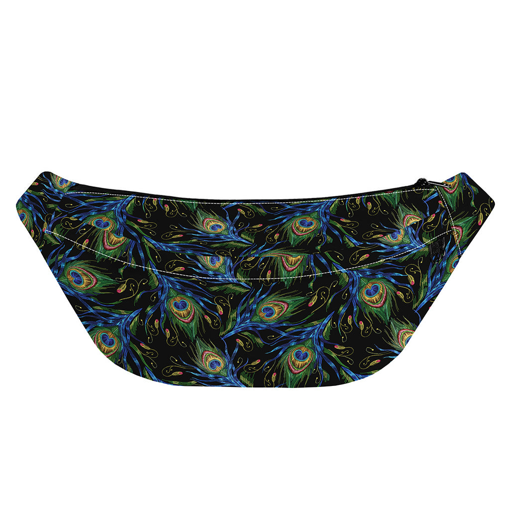 Embroidery Peacock Feather Print Fanny Pack
