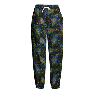 Embroidery Peacock Feather Print Fleece Lined Knit Pants