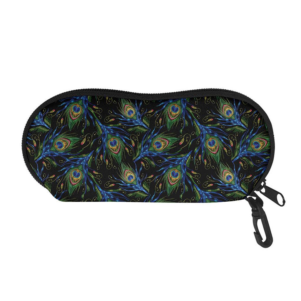 Embroidery Peacock Feather Print Glasses Case