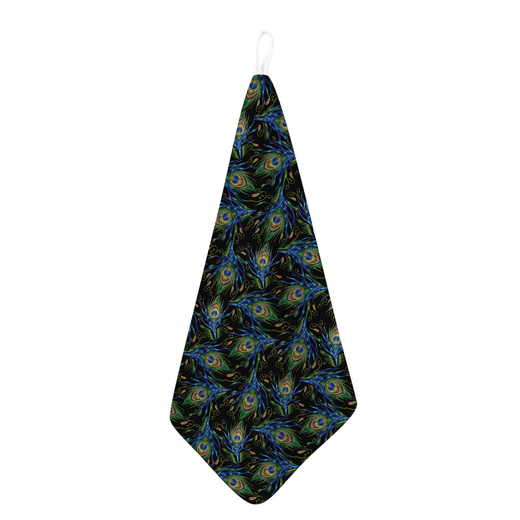 Embroidery Peacock Feather Print Hand Towel