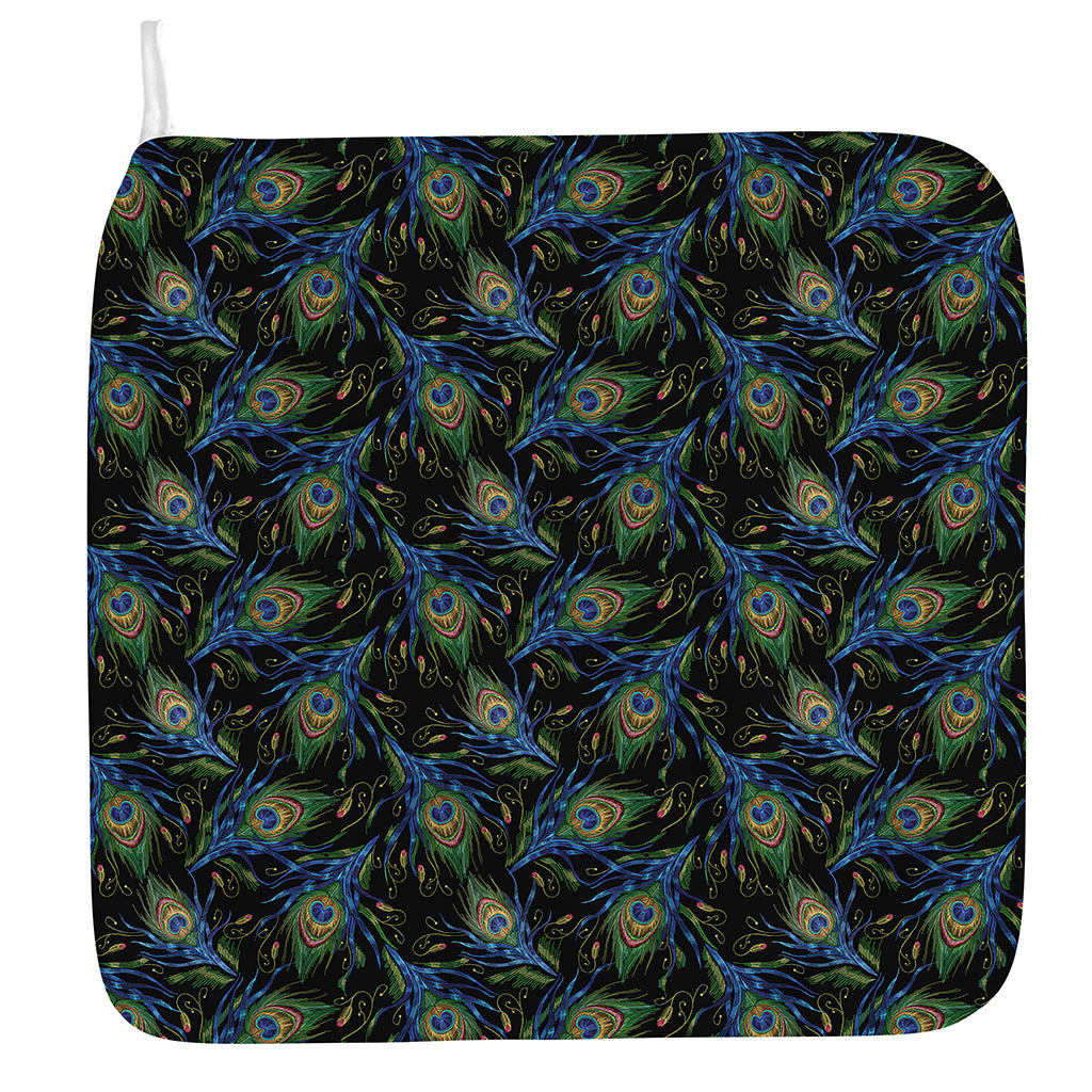 Embroidery Peacock Feather Print Hand Towel