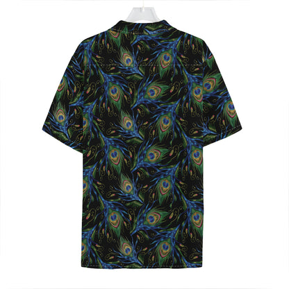 Embroidery Peacock Feather Print Hawaiian Shirt