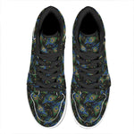 Embroidery Peacock Feather Print High Top Leather Sneakers