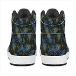 Embroidery Peacock Feather Print High Top Leather Sneakers