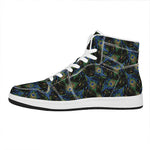 Embroidery Peacock Feather Print High Top Leather Sneakers