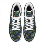Embroidery Peacock Feather Print High Top Leather Sneakers