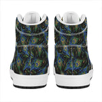 Embroidery Peacock Feather Print High Top Leather Sneakers