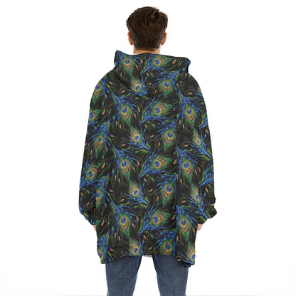 Embroidery Peacock Feather Print Hoodie Blanket