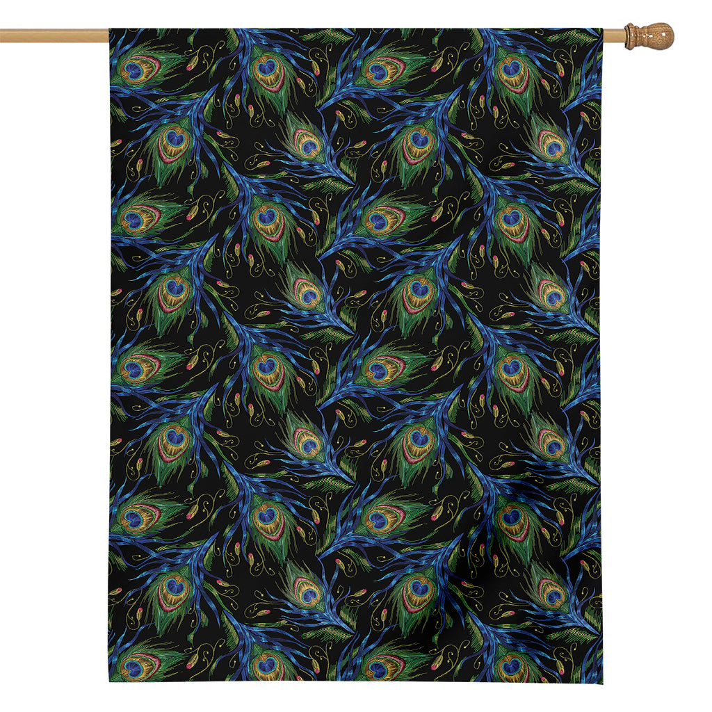 Embroidery Peacock Feather Print House Flag