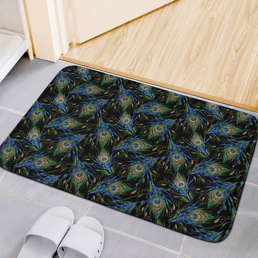 Embroidery Peacock Feather Print Indoor Door Mat