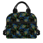 Embroidery Peacock Feather Print Insulated Lunch Bag
