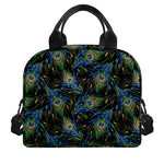 Embroidery Peacock Feather Print Insulated Lunch Bag