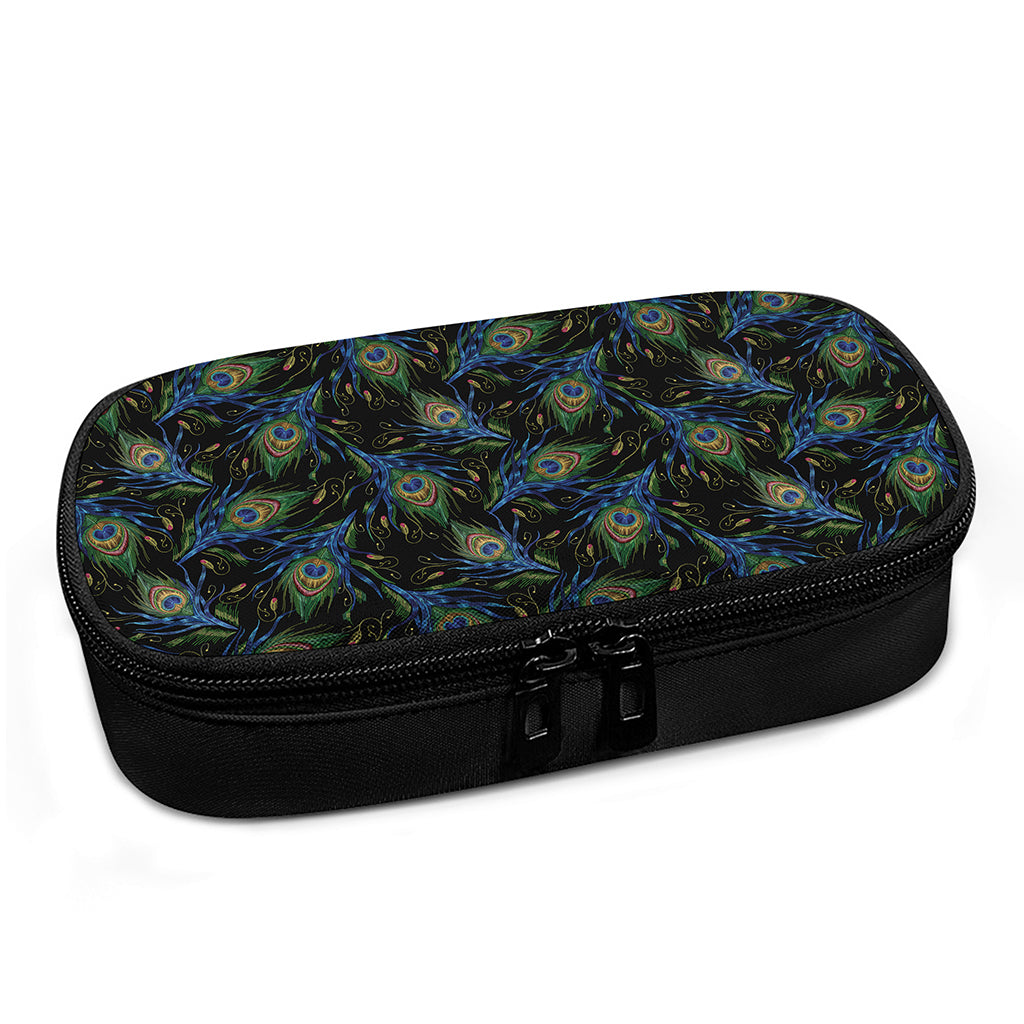 Embroidery Peacock Feather Print Insulin Cooler Travel Case