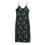 Embroidery Peacock Feather Print Jersey Midi Cami Dress