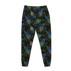 Embroidery Peacock Feather Print Jogger Pants