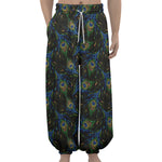 Embroidery Peacock Feather Print Lantern Pants