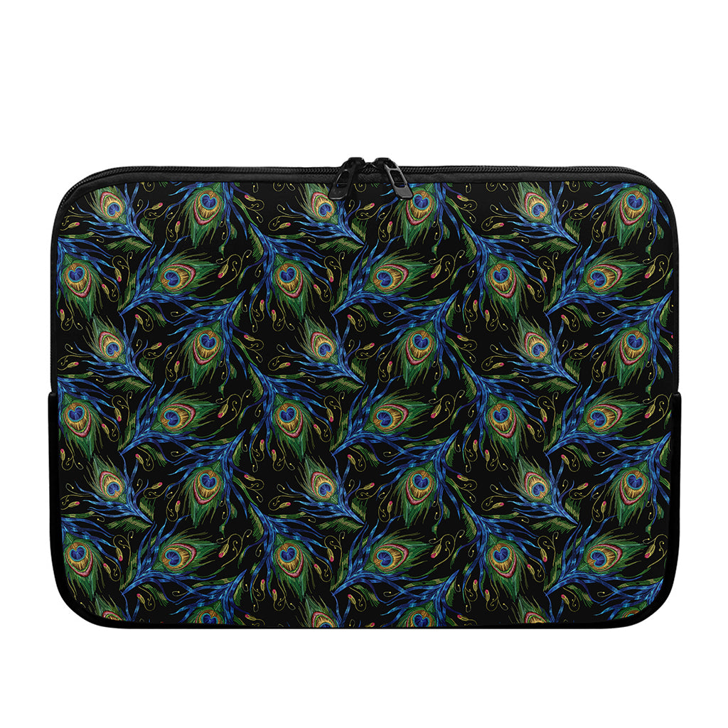 Embroidery Peacock Feather Print Laptop Sleeve