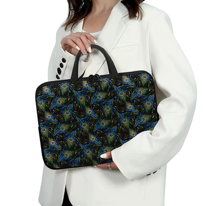 Embroidery Peacock Feather Print Laptop Sleeve With Handle