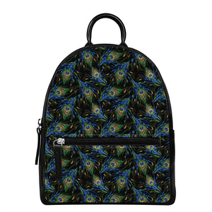 Embroidery Peacock Feather Print Leather Backpack