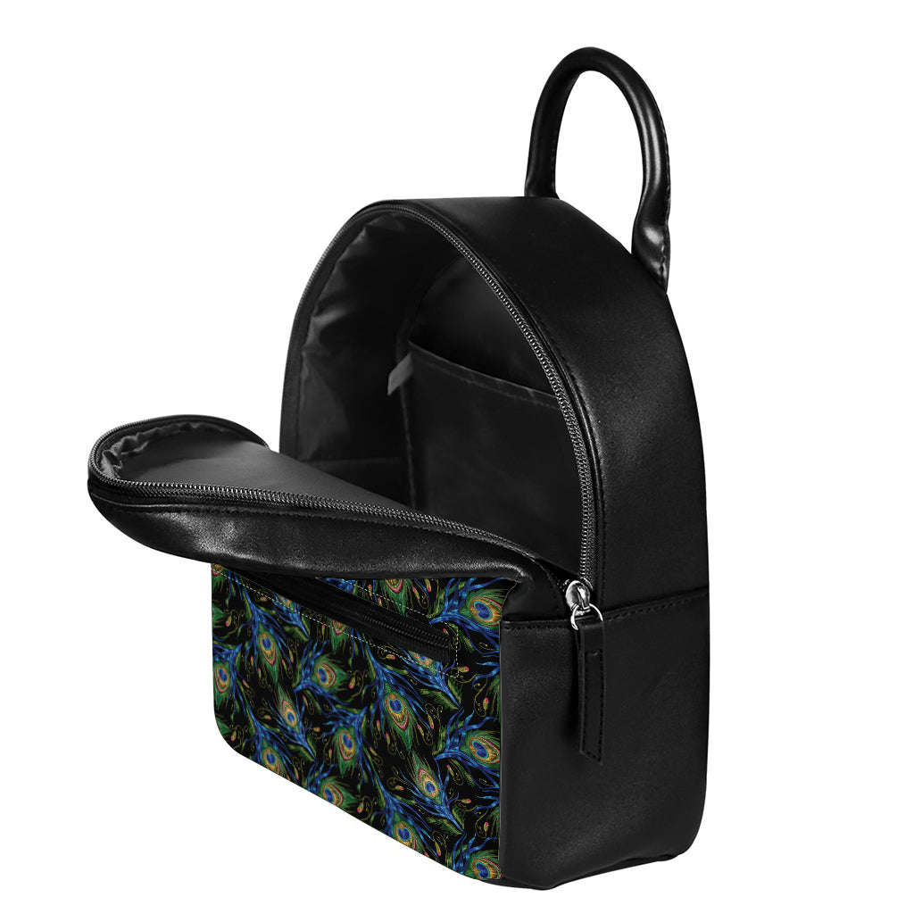 Embroidery Peacock Feather Print Leather Backpack