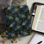 Embroidery Peacock Feather Print Leather Bible Cover