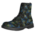 Embroidery Peacock Feather Print Lace-Up Boots