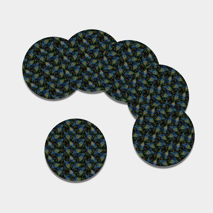 Embroidery Peacock Feather Print Leather Coaster Set
