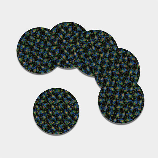 Embroidery Peacock Feather Print Leather Coaster Set