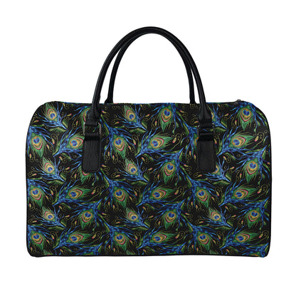 Embroidery Peacock Feather Print Leather Duffle Bag